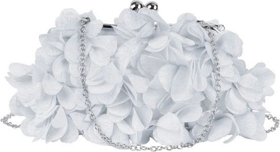 Borsa elegante per donna, clutch con fiori, borsa da sera in seta, maniglia, borsa da tracolla con catena, disegno kisslock, argento