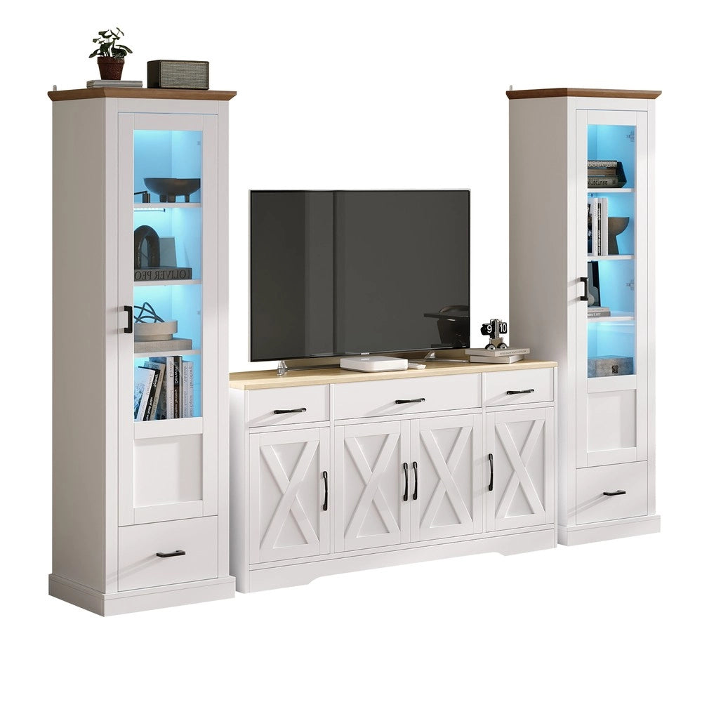 Mobile TV con Vetrine LED e Credenza ¨C MINIMAL ¨C Bianco Opaco, Legno