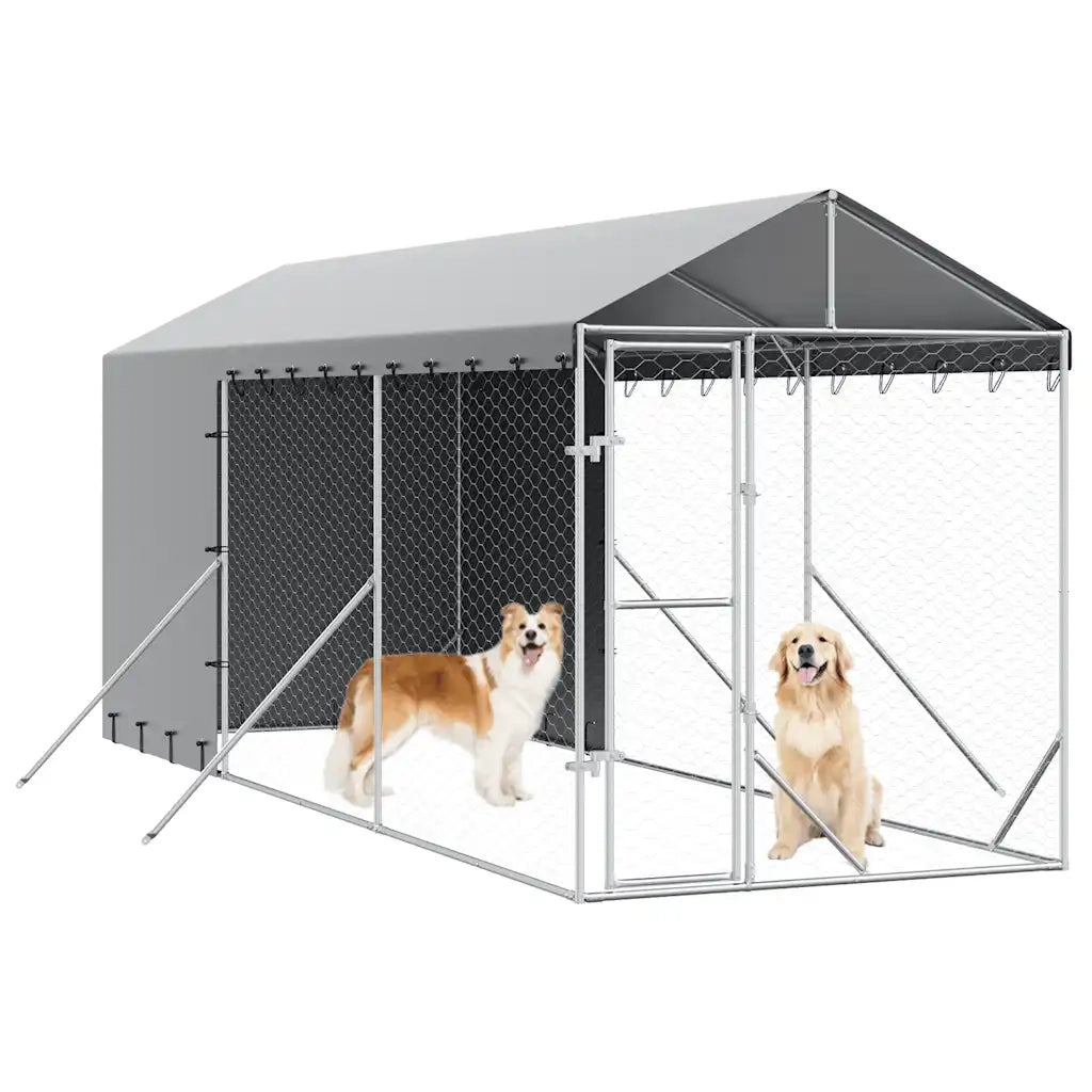 Cuccia Cani da Esterno Tetto Argento 2x6x2,5 m Acciaio Zincato 3190491