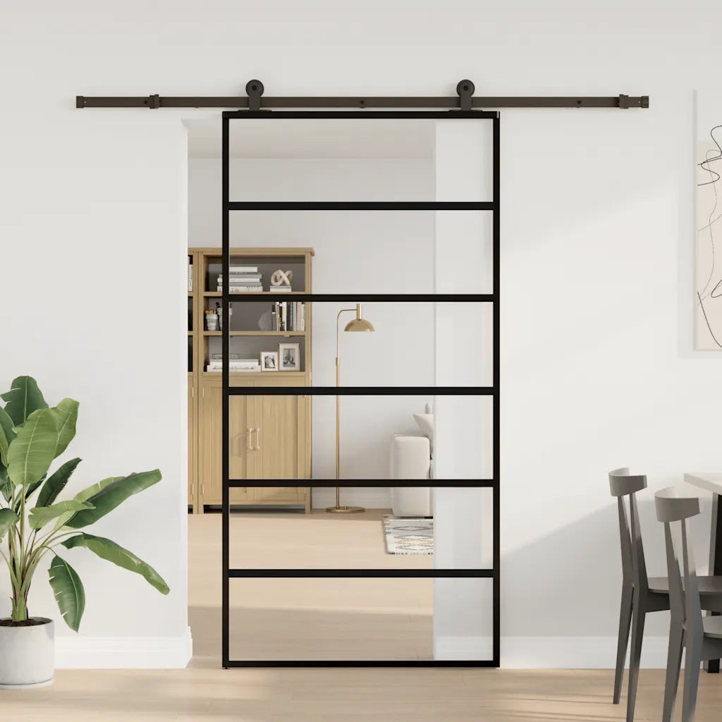 Porta Scorrevole con Ferramenta 102x205 cm Vetro ESG Alluminio 3332832