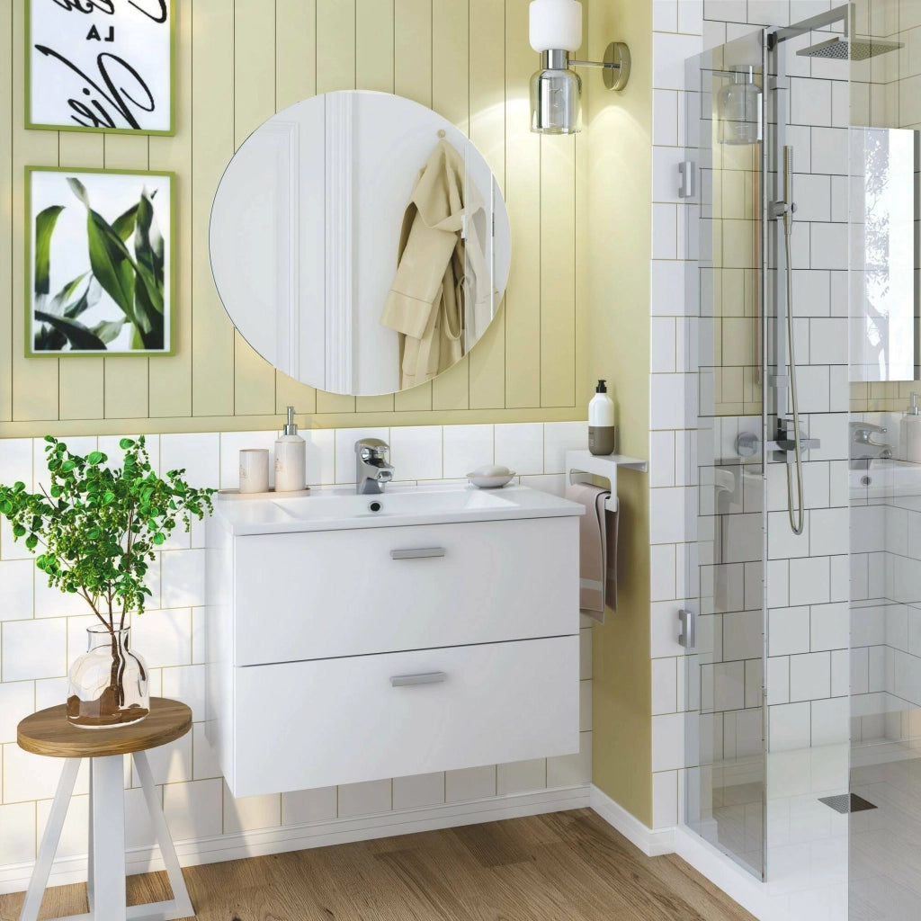 Mobile sottolavabo Tico, Mobiletto da bagno, Contenitore porta lavabo, Armadio per lavandino, 70x45 h50 cm, Bianco lucido