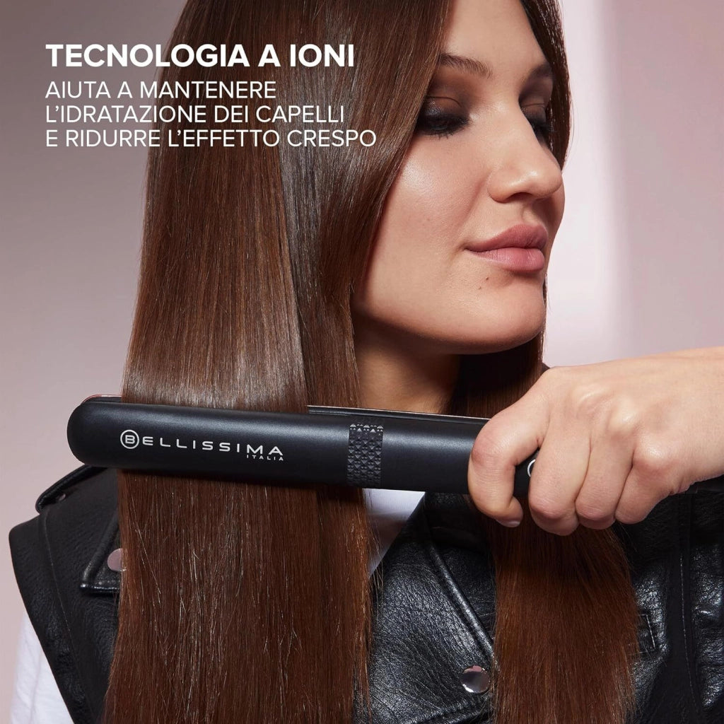 Bellissima 11875 Creativity Ion Piastra per capelli Ionizzatore Ceramica Diamond Cheratina 5 Temperature 150 230°C Funzione Memory colore Nero Rosa