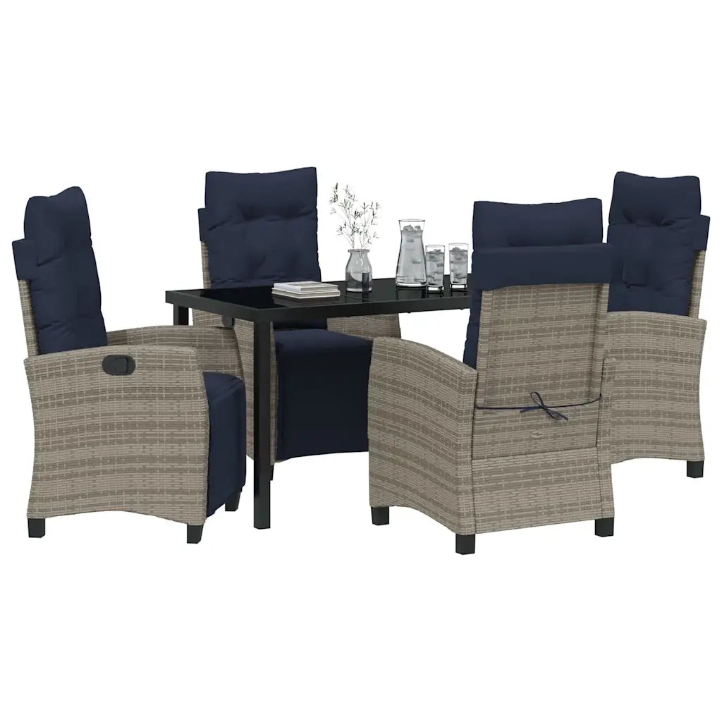 Set da Pranzo per Giardino con cuscino 5 pcs Grigio polyrattan