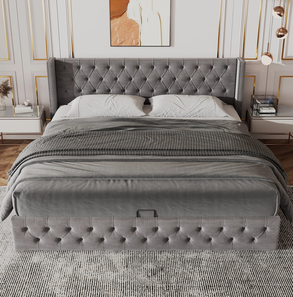 Letto matrimoniale contenitore Chesterfield grigio 140x190 cm