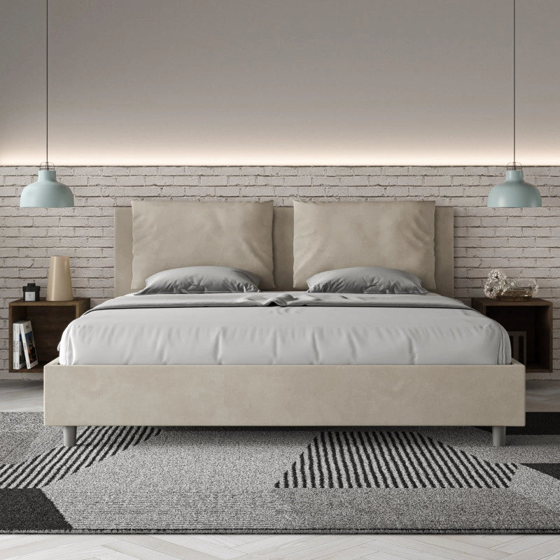 Letto imbottito Matrimoniale 180x210 cm Antea - Con rete,Microfibra,Sabbia