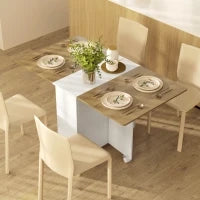 Tavolo Rettangolare Allungabile con 2 Cassetti e un Armadietto in Legno, 140x76x74 cm, Bianco e Color Legno