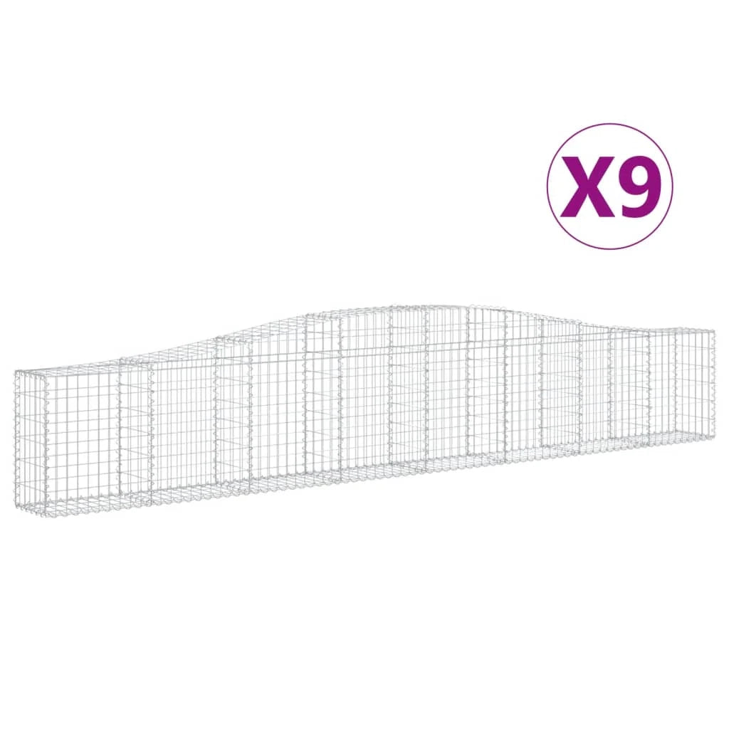 Set di 9 gabbioni ad arco per recinzione gabbia o muro di contenimento 400 x 30 x 60/80 cm ferro zincato argento 02_0041302