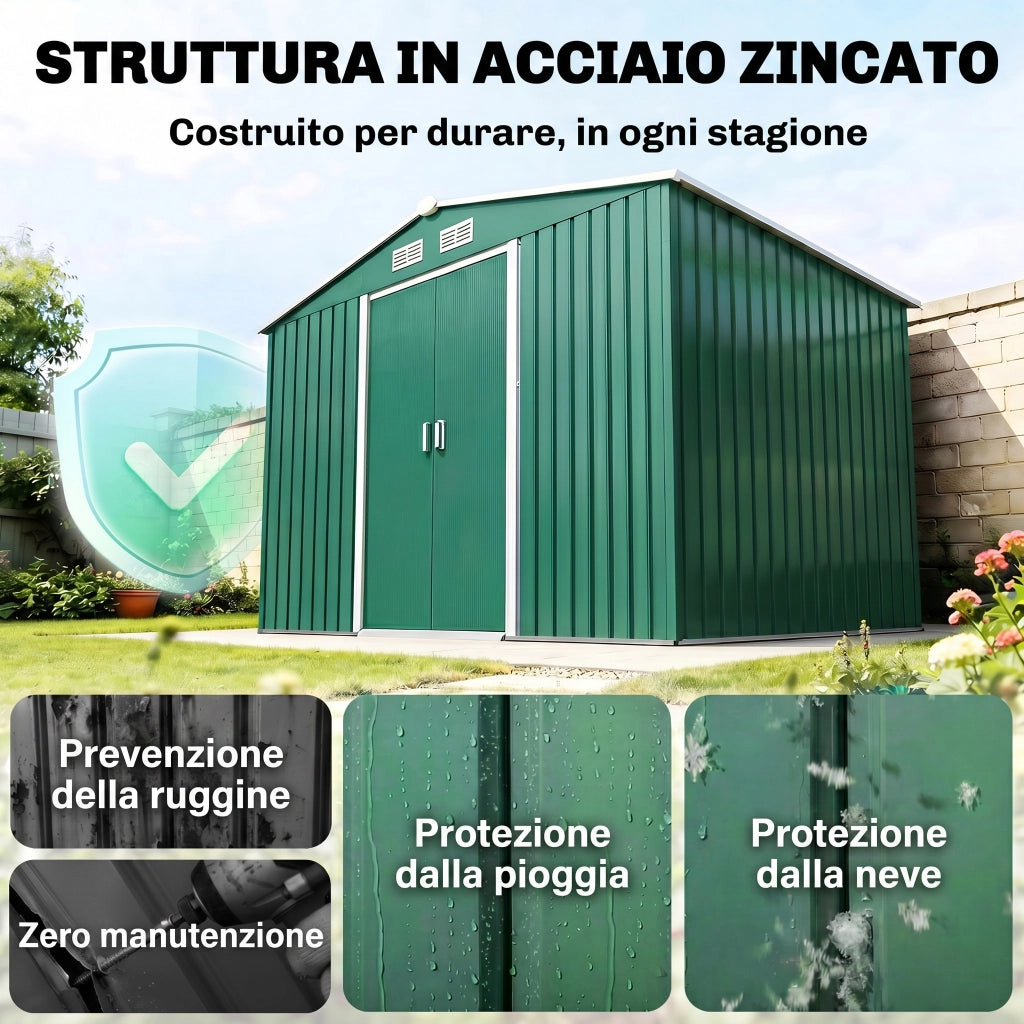 Capanno da Giardino in Acciaio ¨C zephmum ¨C Verde Scuro 277x195x192 cm