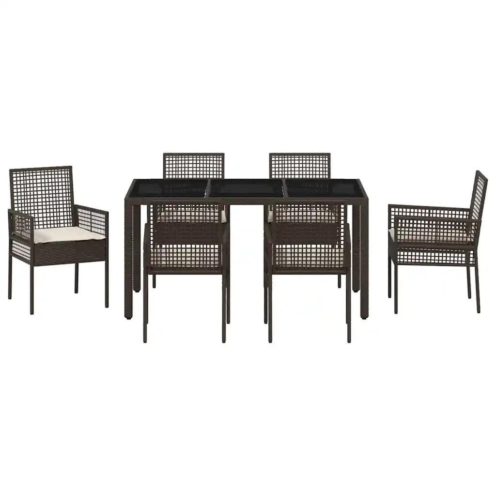 Set da Pranzo per Giardino 7 pcs Marrone polyrattan 3334866