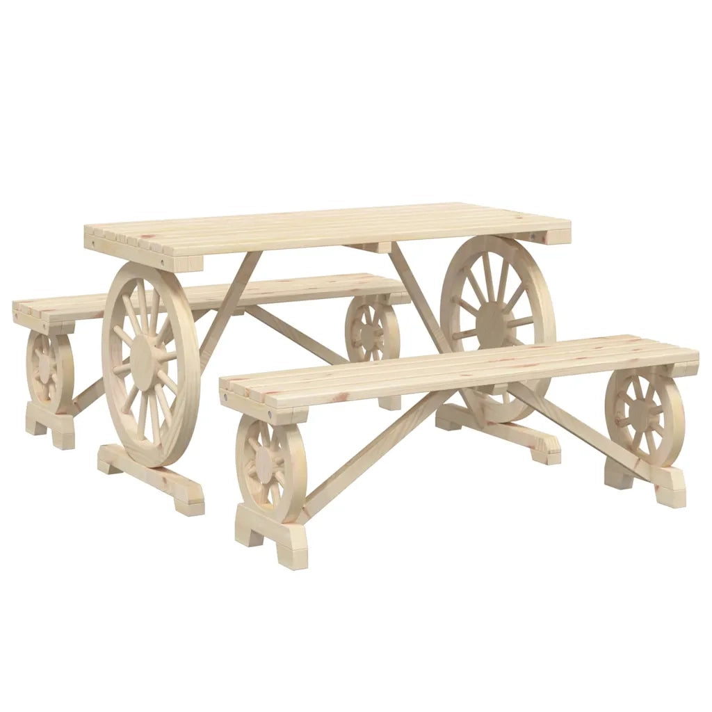 Set da Pranzo da Giardino 3 pz in Legno Massello di Abete