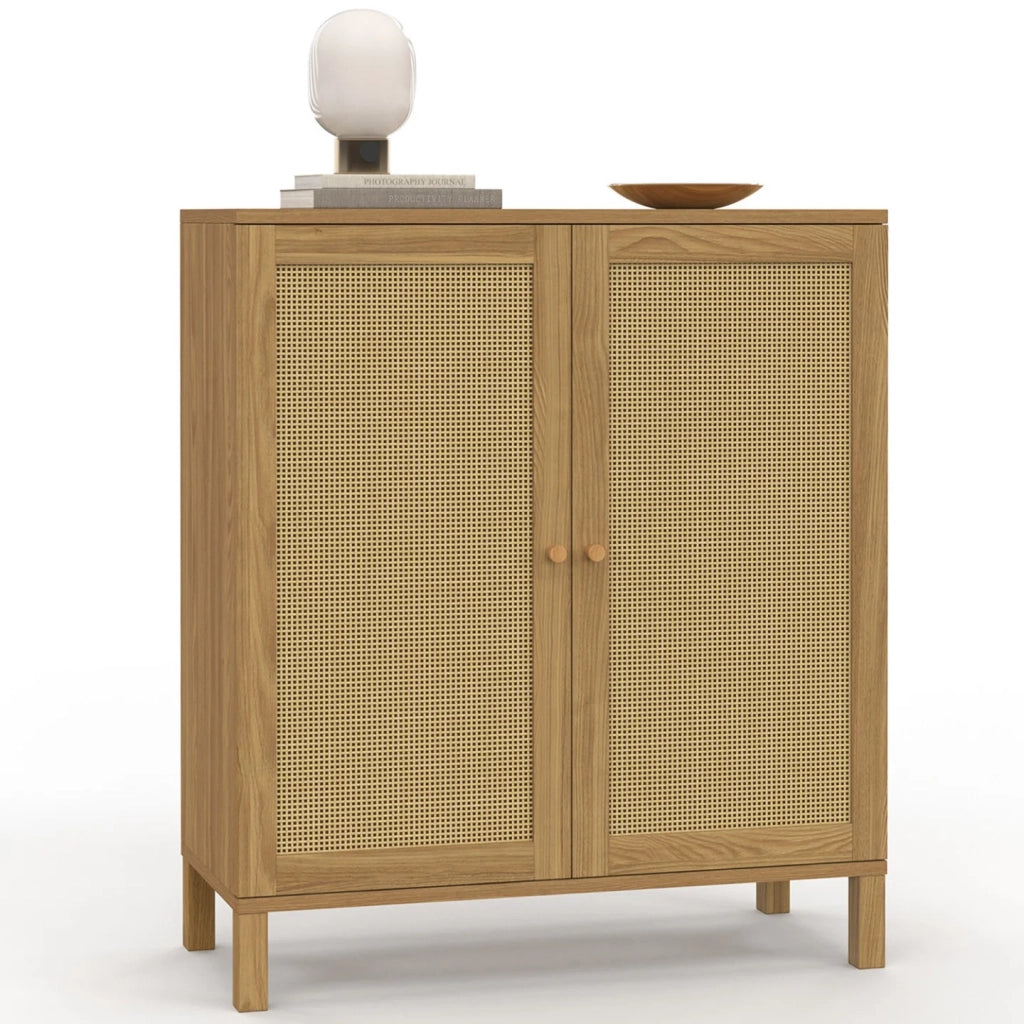 IDMarket - Credenza vintage a 2 ante HANAE, 70 cm, effetto canna naturale