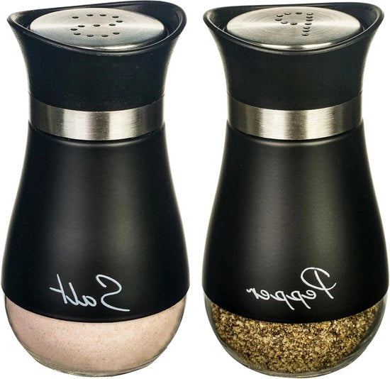 Set di contenitori per spezie in vetro con coperchio in acciaio inossidabile per accessori da cucina - contenitore per spezie con coperchio in acciaio inossidabile - contenitori per spezie per tavola da cucina e BBQ (nero)