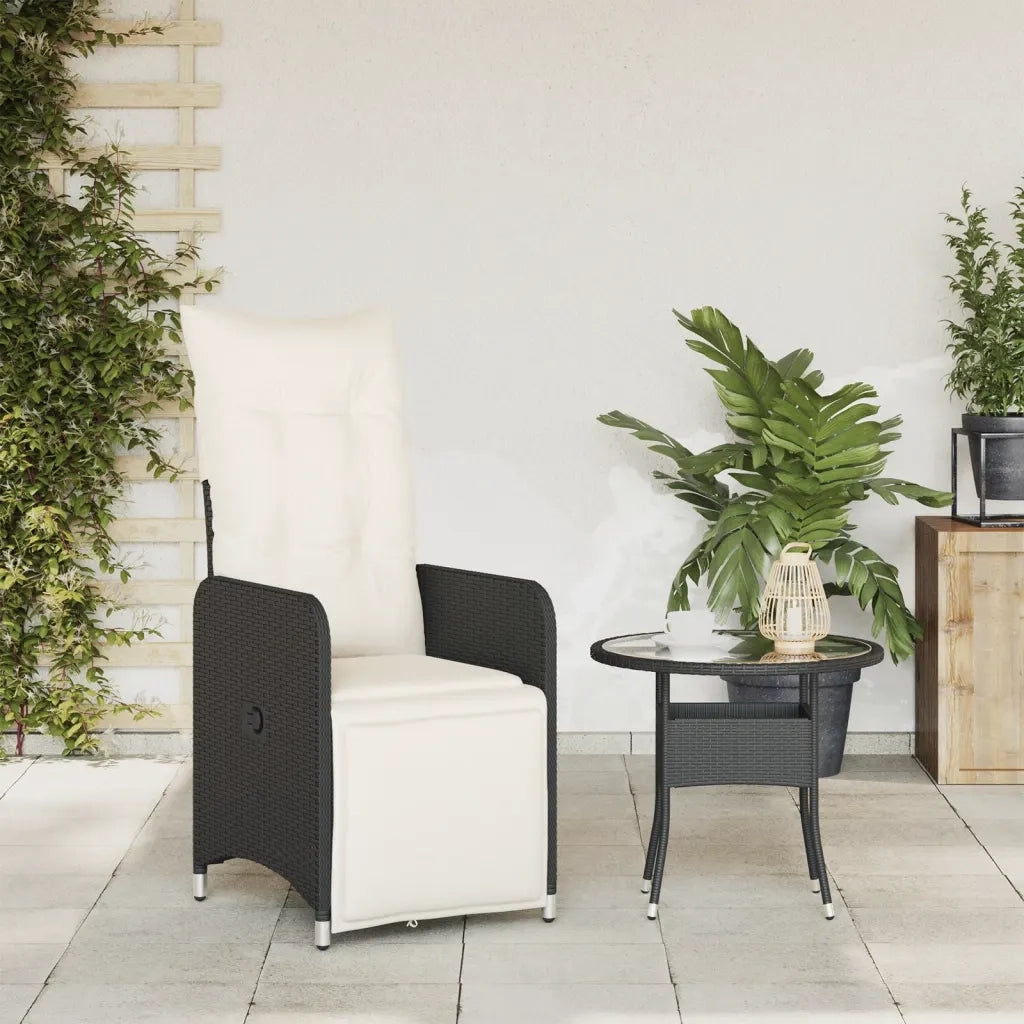Sedia Reclinabile da Giardino | Sedie da Esterno con Cuscini Nera in Polyrattan