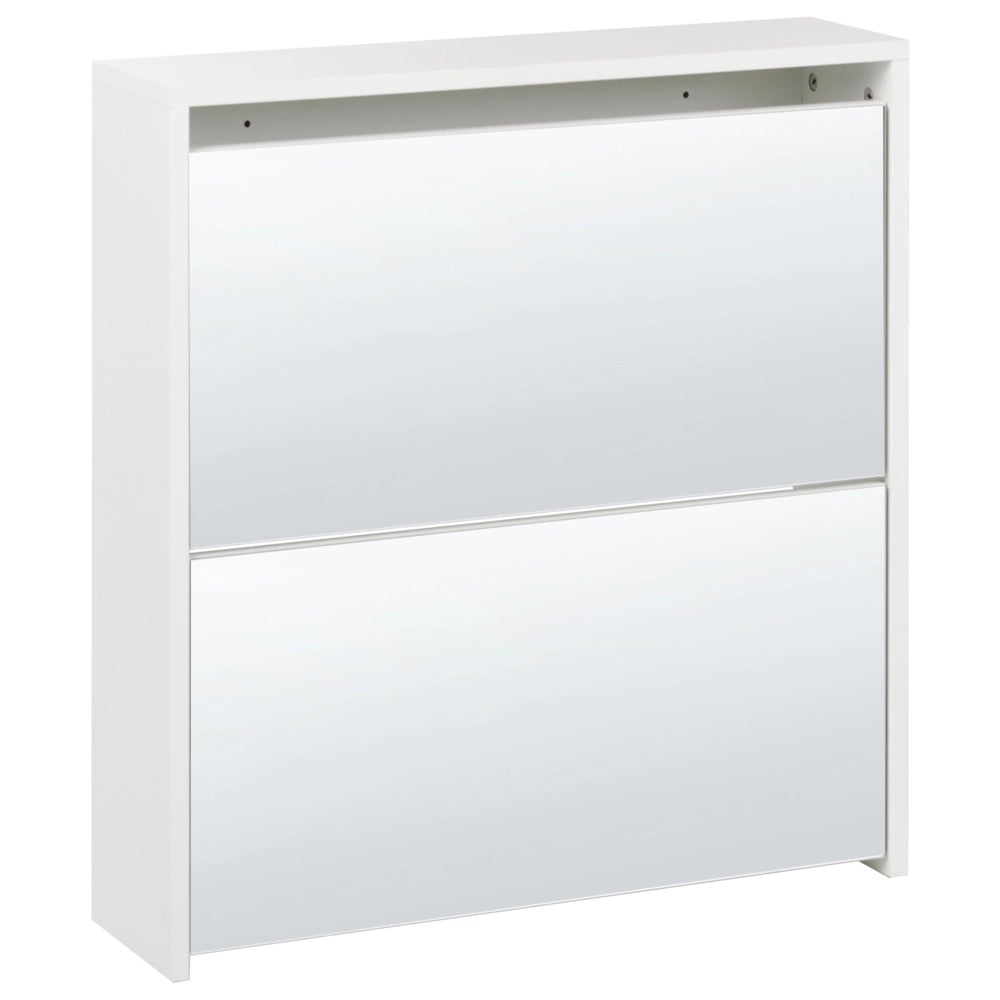Scarpiera 2 scomparti con telaio in MDF e specchi bianchi design moderno