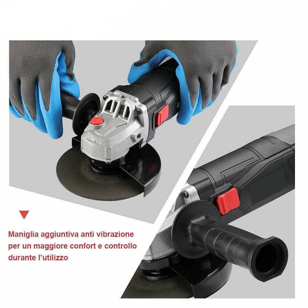 Trade Shop - Smerigliatrice Angolare 900w Flex Frullino 125mm 6 Dischi E Manico Regolabile -