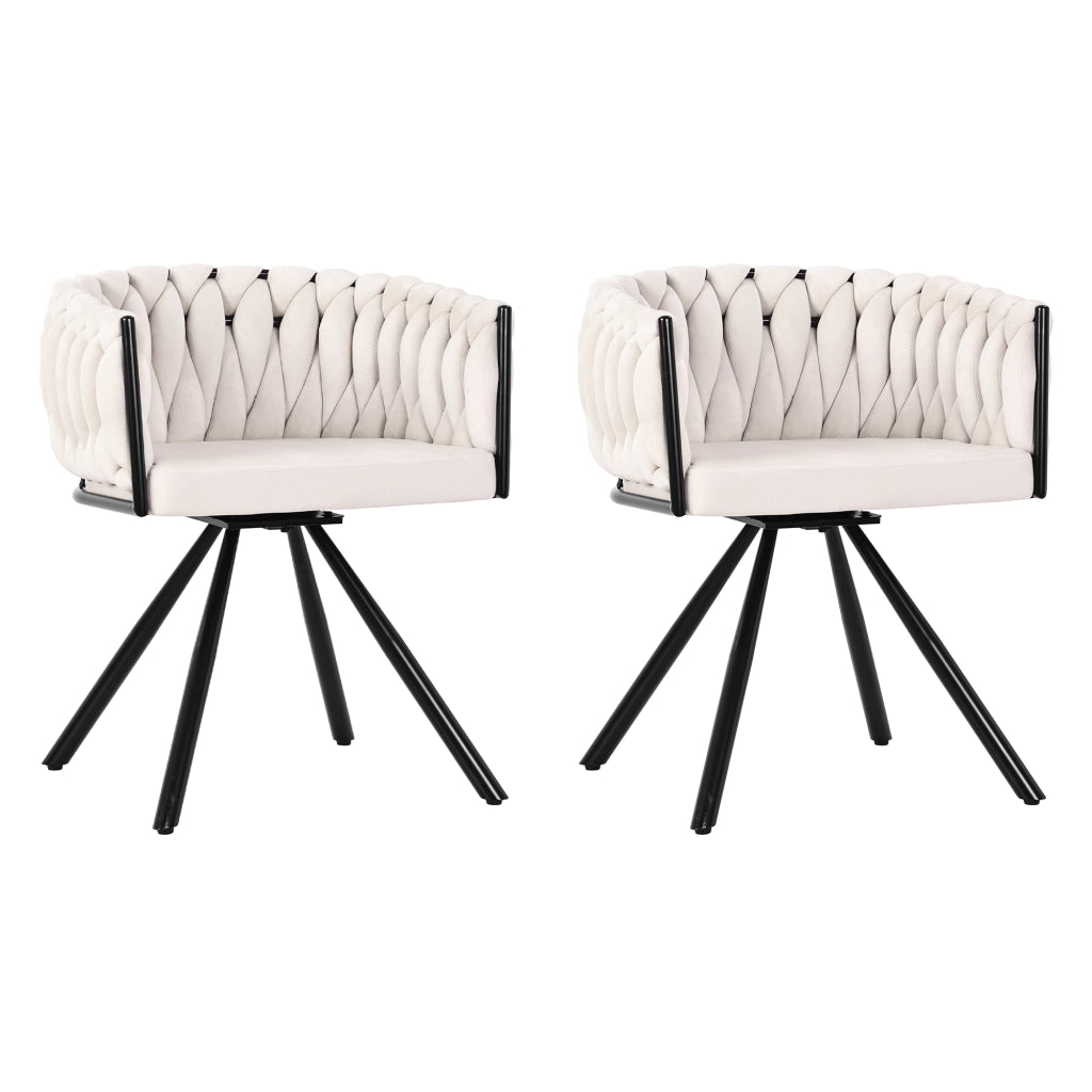 Sedia da sala da pranzo set da 2 con rotazione a 360 gradi e schienale ergonomico in velluto beige