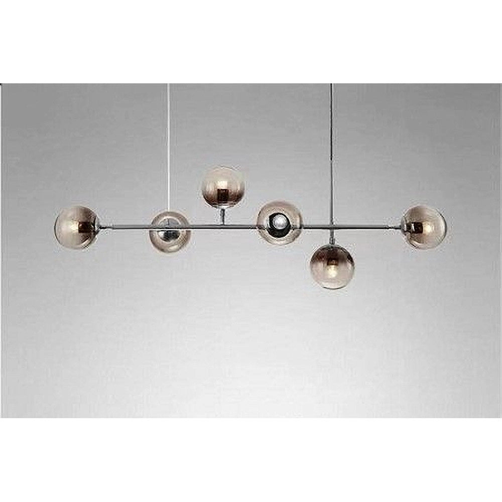 Trade Shop - Lampadario Sospensione 6 Sfere Attacco E27 In Vetro Lampada In Metallo Argento 71652 -