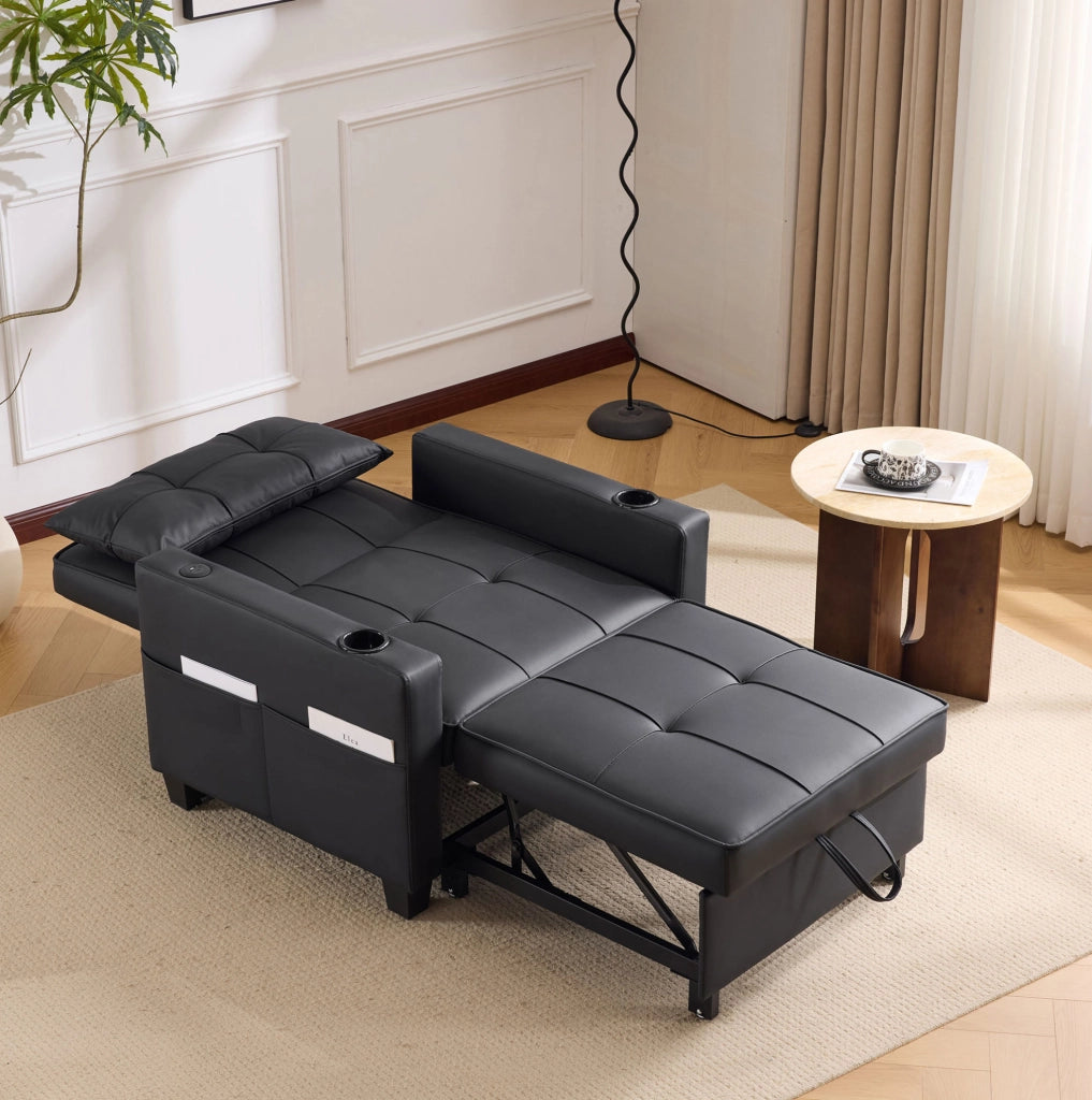 Divano letto 74x87x84 cm 3 in 1 con schienale regolabile in legno e metallo nero