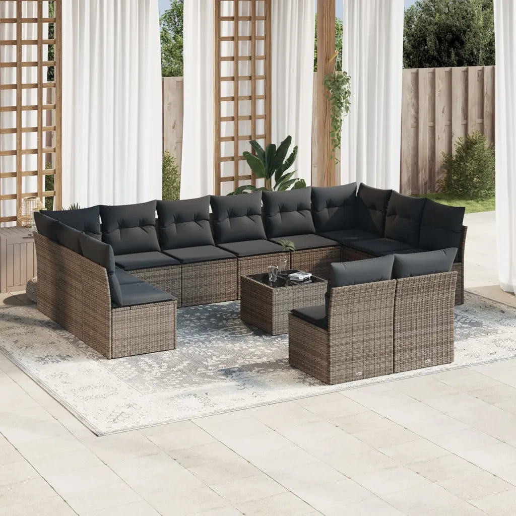 Set Divani da Giardino 13 pz con Cuscini Grigio in Polyrattan 3250219