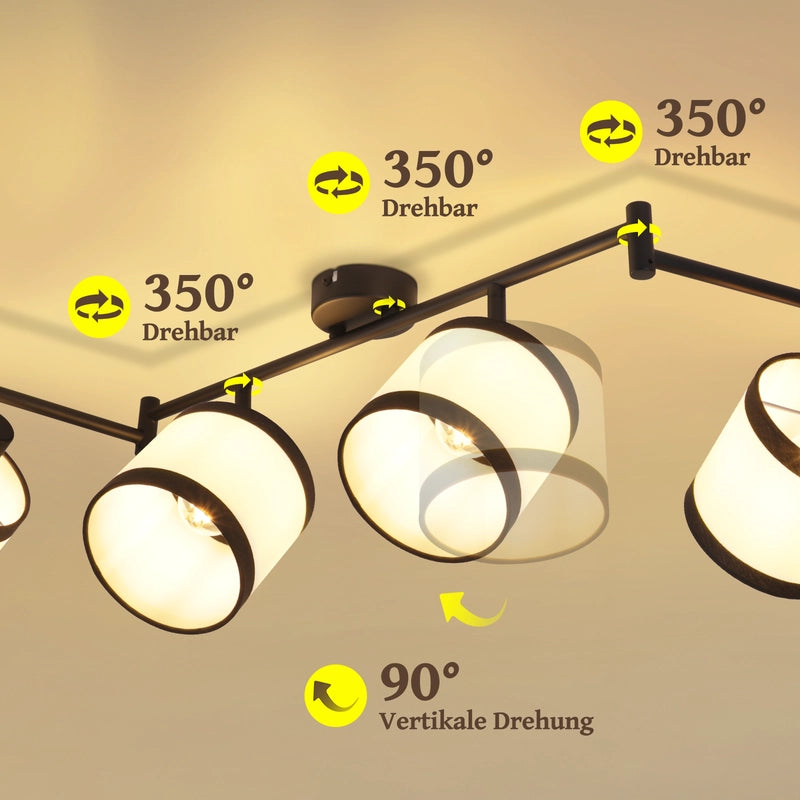 ZMH Faretto da soffitto neri 6 luci E14 tessuto retrò girevoli 350° per soggiorno camera letto senza lampadina