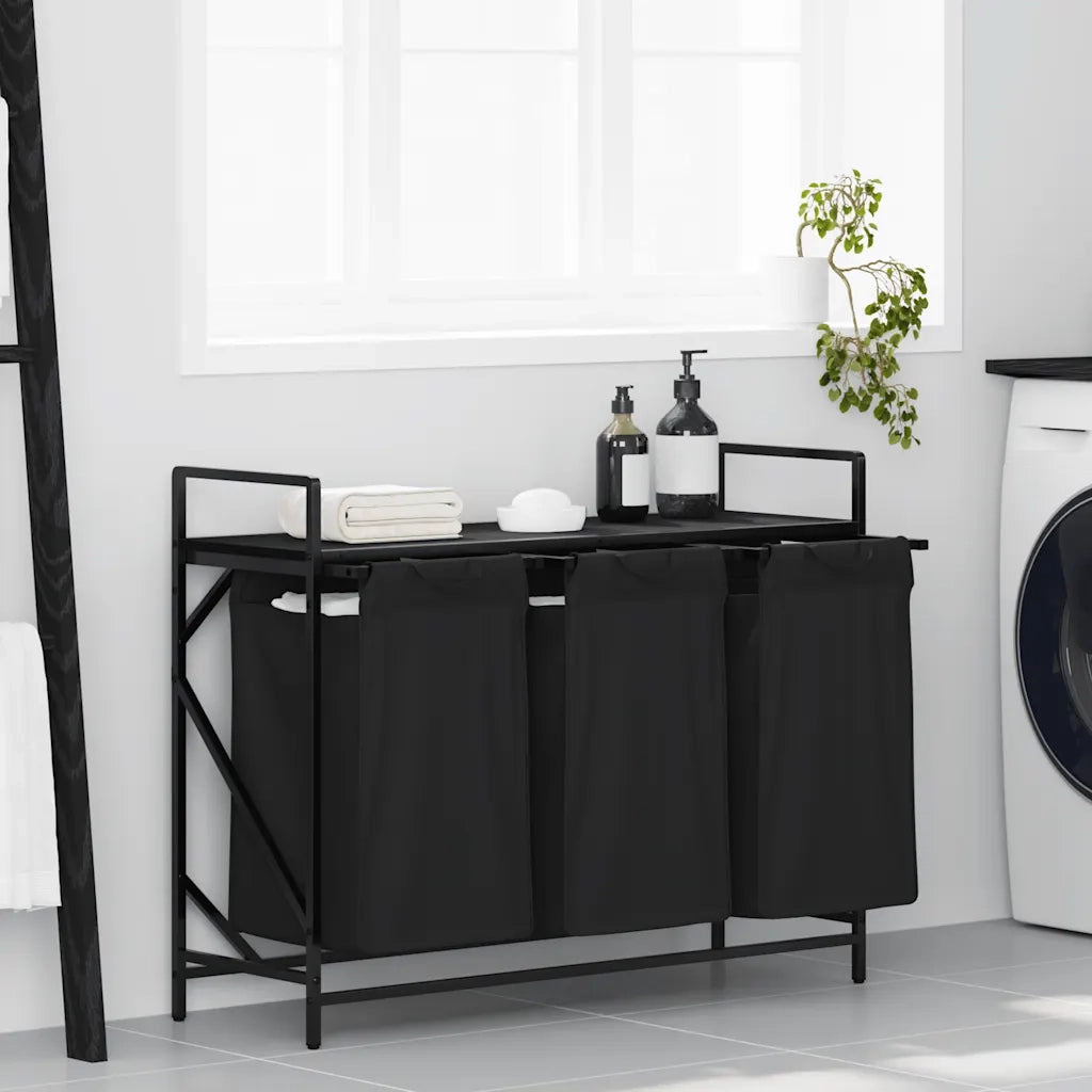 Cesto per la Biancheria 3 Scomparti con Ripiano Rovere Nero CFW9376018