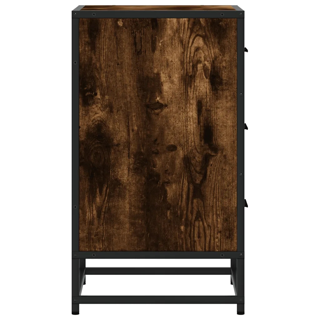 Comodino | Armadio da Notte | Mobiletto da notte Rovere Fumo 40x34,5x60 cm Legno Multistrato e Metallo