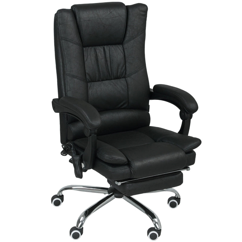 Poltrona da ufficio massaggiante con funzione riscaldante e poggiapiedi in poliestere nero 64 × 70 × 110-118 cm