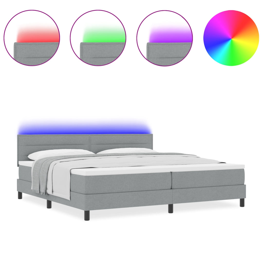 Letto a molle con materasso e LED Grigio chiaro 200x200 cm Tessuto