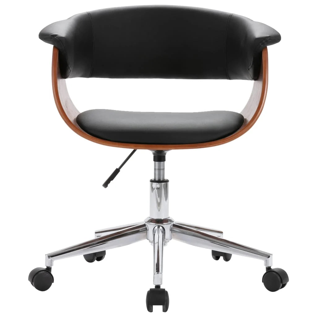 Sedia girevole da ufficio/studio in legno curvato e similpelle nera 02_0024155