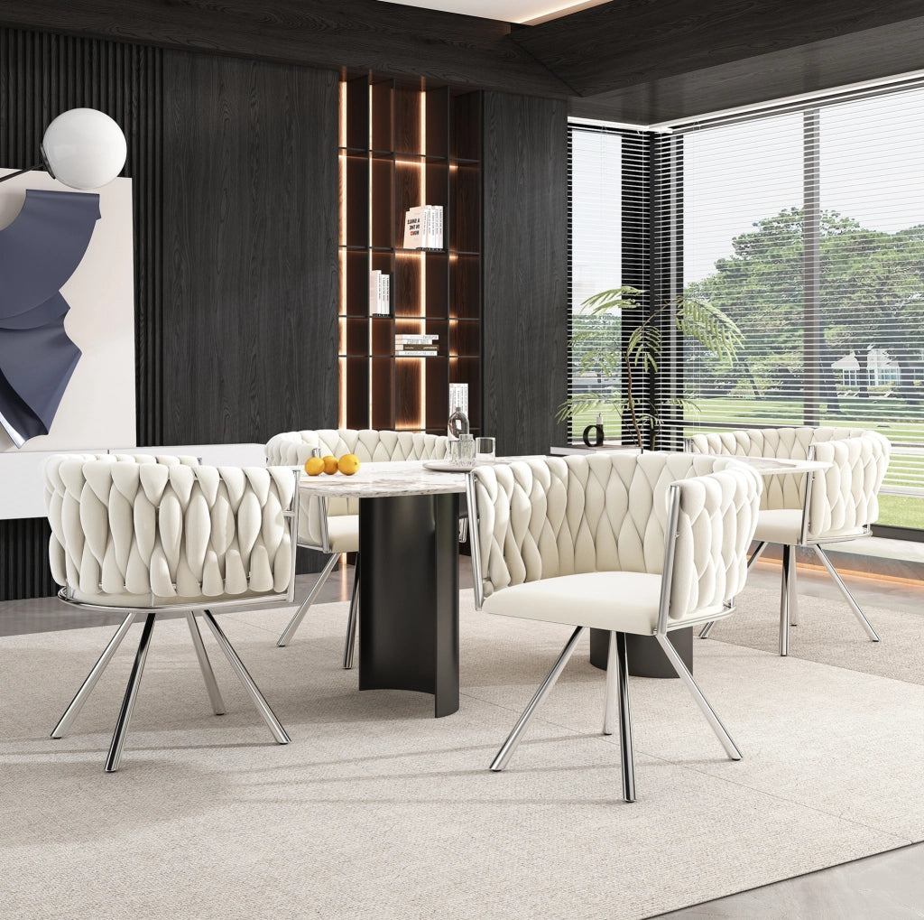 Set di 6 sedie da pranzo girevoli con schienale ergonomico in velluto beige