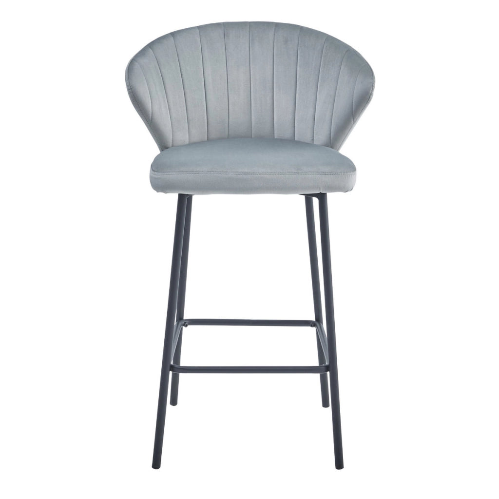 Sgabello bar Gatta in velluto grigio argento con gambe nere