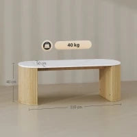 Tavolino ovale, tavolino d'appoggio effetto marmo, angoli arrotondati piedi spessi, 110 x 50 x 40 cm, bianco
