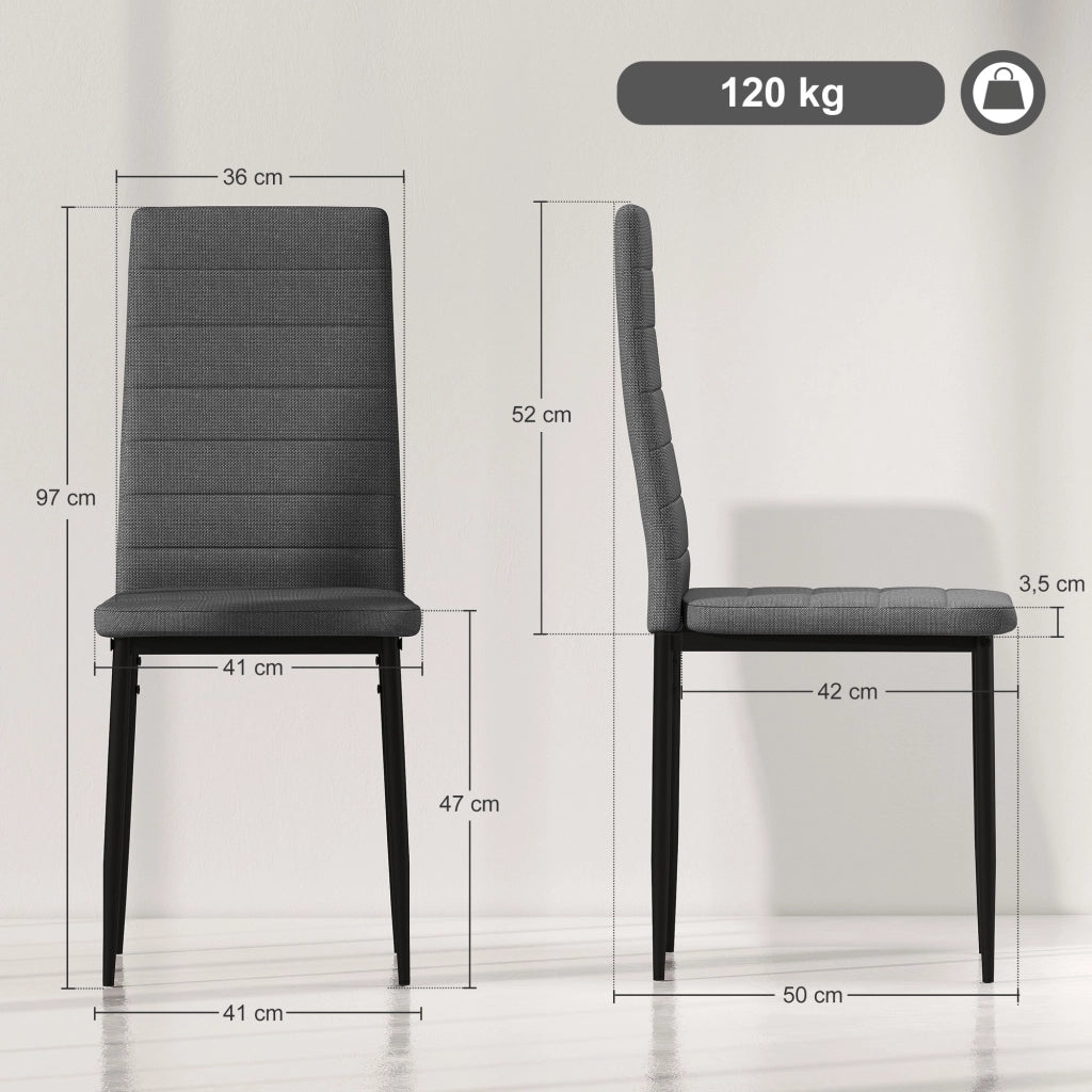 Set di 6 Sedie da Pranzo Moderne Imbottite con Schienale Alto e Gambe in Metallo 41x50x97 cm Grigio ¨C Zephmum