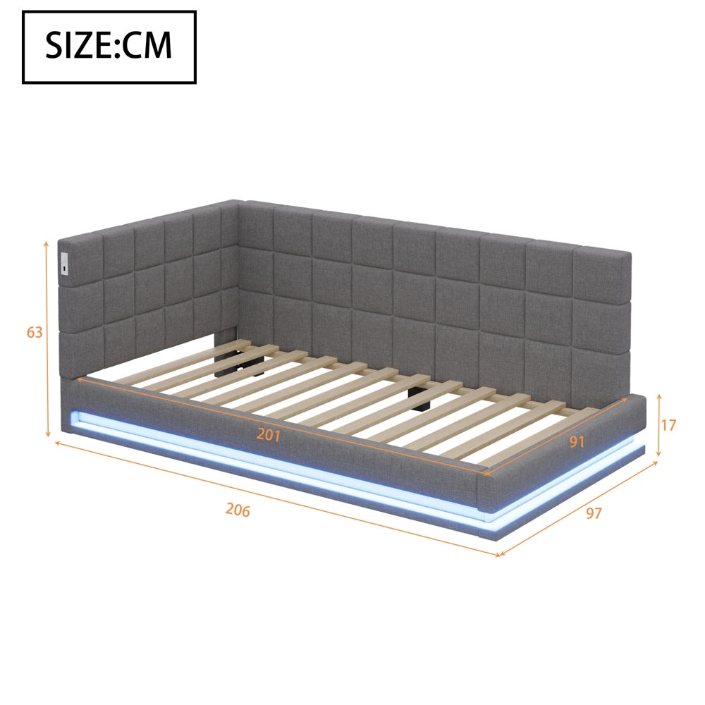Divano letto 90x200cm - Xylo - velluto grigio, luce LED, USB, comodo