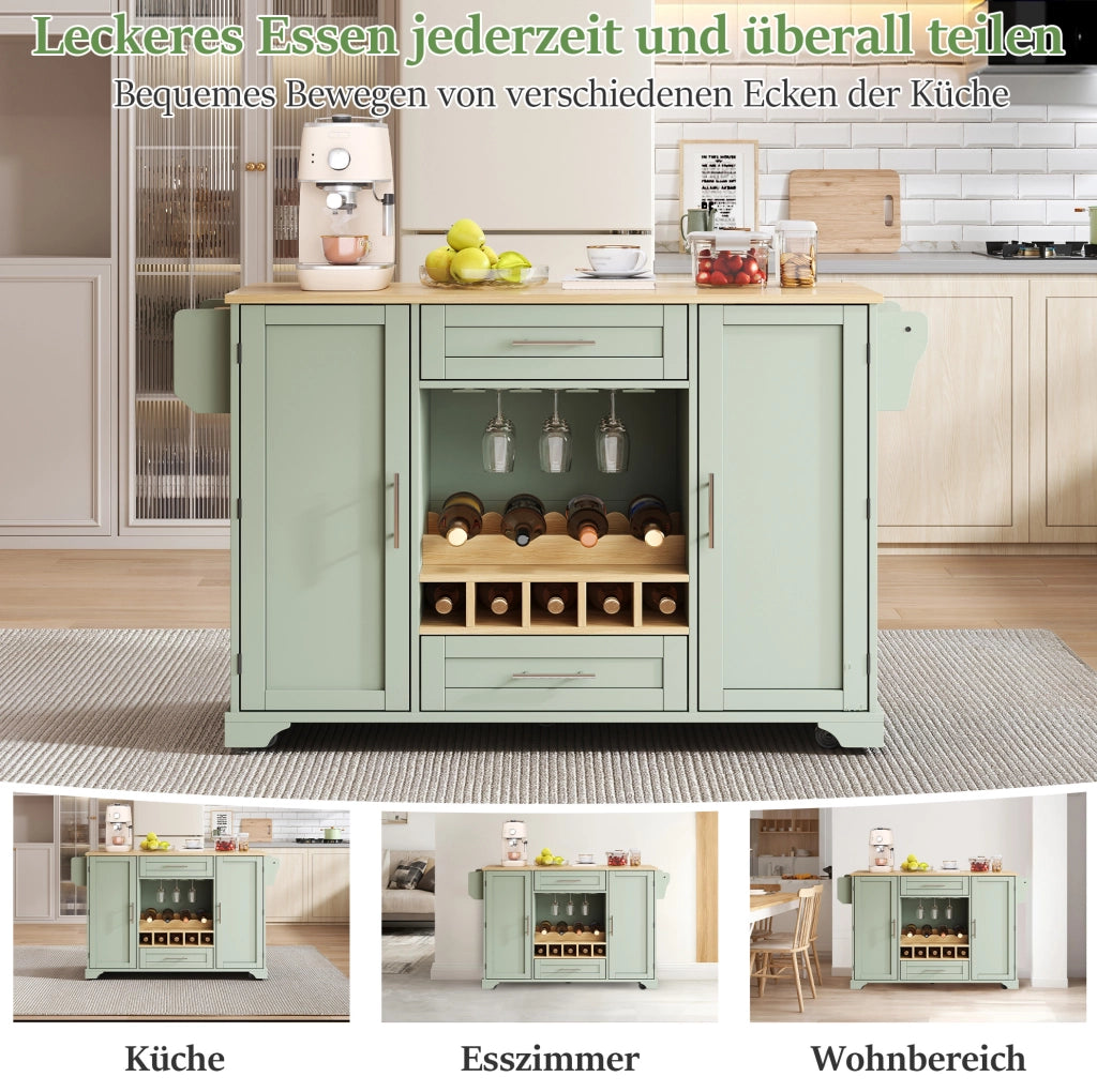 Carrello da cucina con piano pieghevole, verde antico