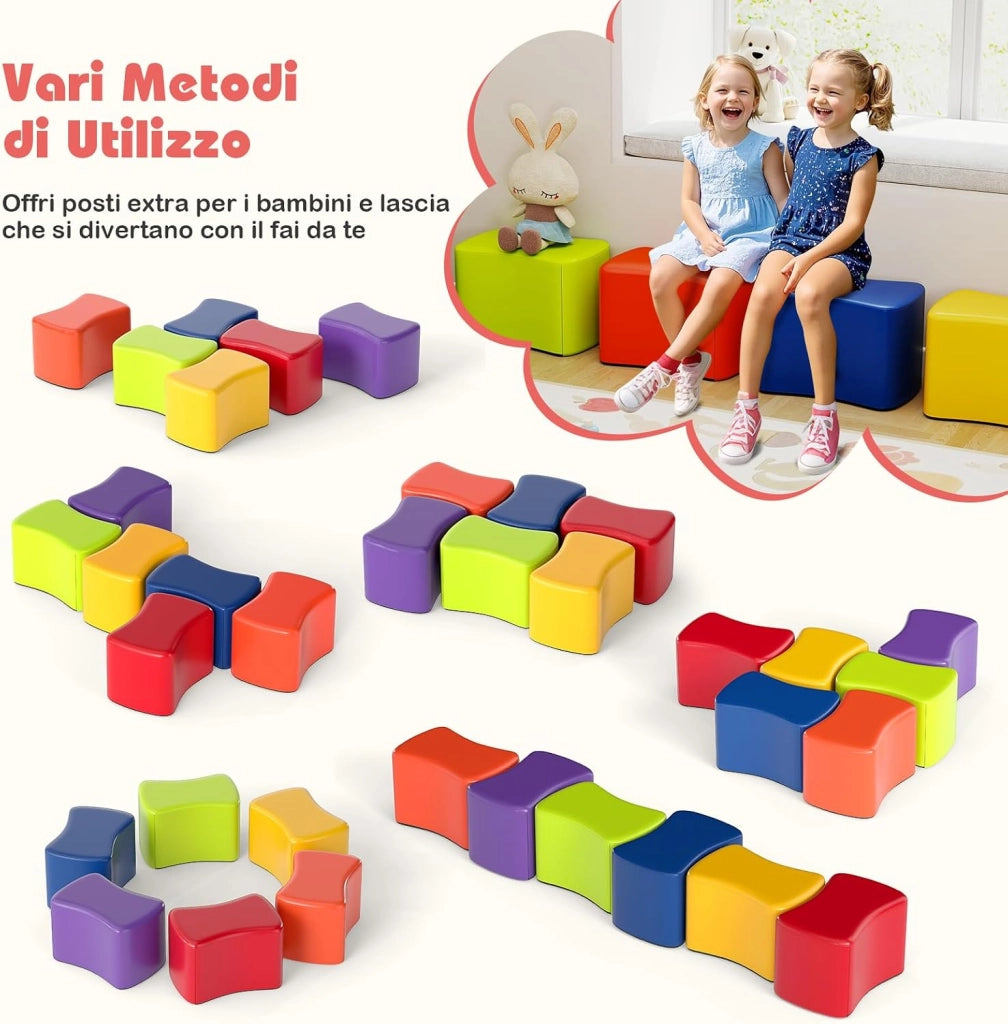 Set di Sgabelli Modulari per Bambini, 6 Sgabelli a Forma di Farfalla con Copertura in Finta Pelle Staccabile e Spugna ad Alta Elasticità, Fondo Antiscivolo, per Camere dei Bambini e Asili