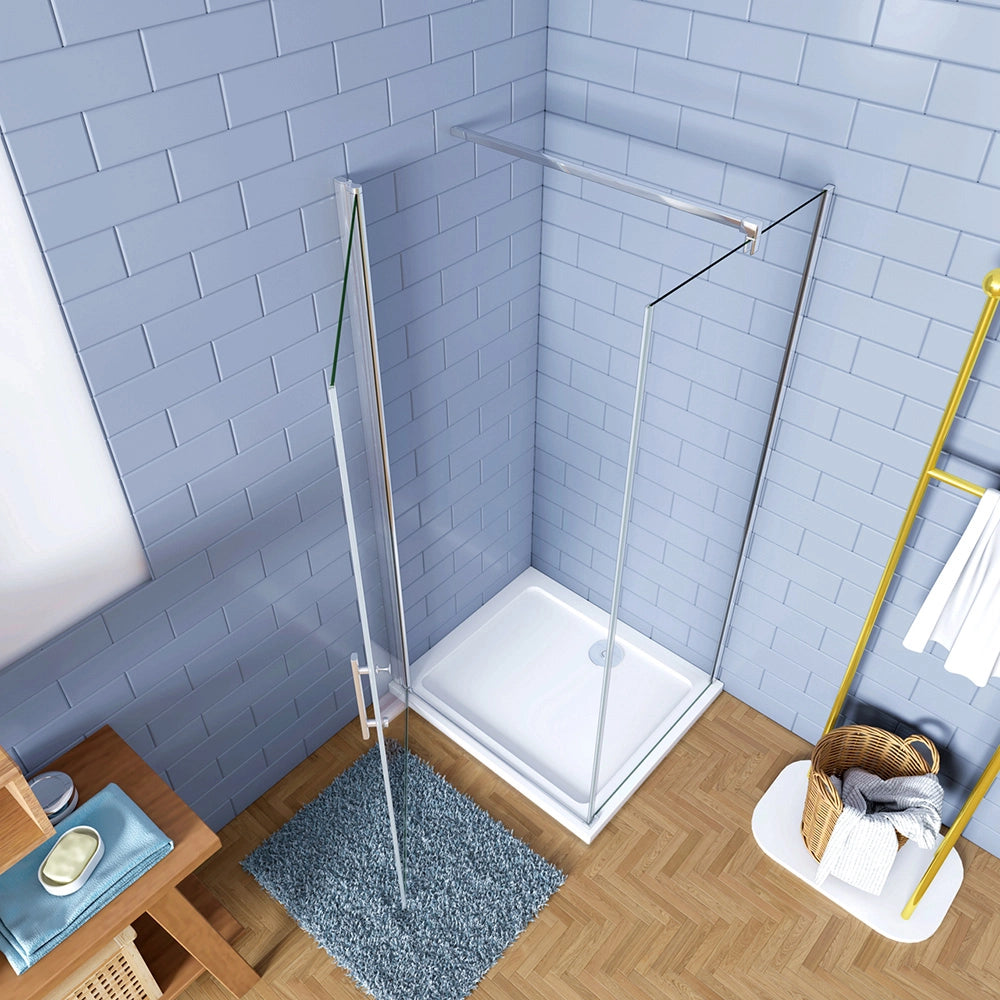 187cm Box Doccia Angolare Porta Battente e Lato Fisso 80x90cm Vetro Trasparente 6mm Anticalcare Barra 140cm Cromato