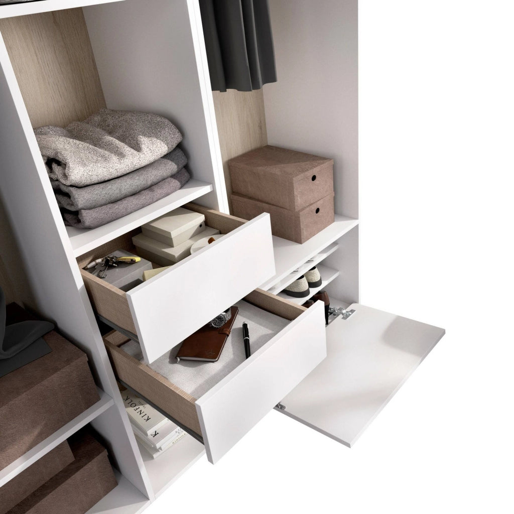 Guardaroba grande Celestin, Mobile camera da letto, Cabina armadio portabiti, Armadio appendiabiti, 158x45 h205 cm, Bianco e Rovere