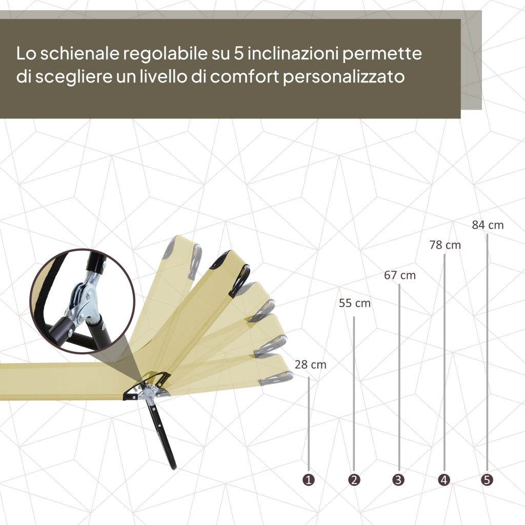 Lettino da Giardino con Schienale Regolabile in 5 Posizioni, in Acciaio e Tessuto Oxford, 188x56x28 cm, Beige