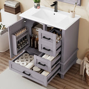 Mobile bagno freestanding con lavabo in ceramica integrato, 76x46x83,5 cm, grigio