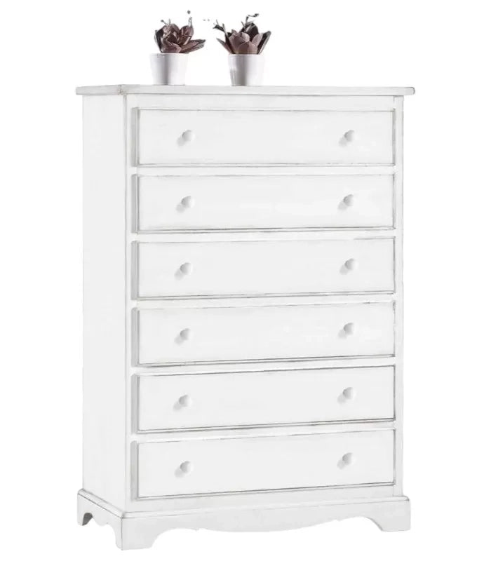 Cassettiera 6 cassetti legno shabby bianco 97x49x140 - Mobili 2G