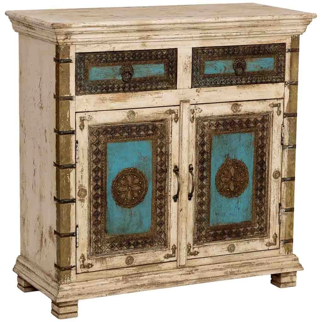 Credenza artigianale in legno bianco, 90x40x90h cm