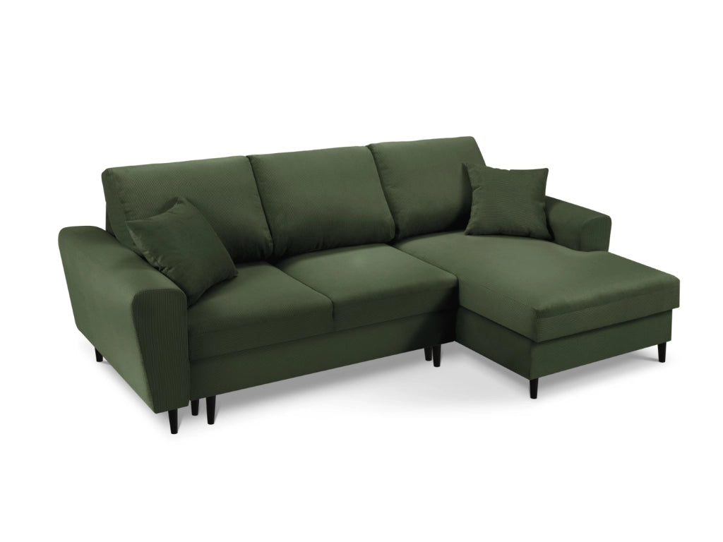 Cosmopolitan Design - Divano convertibile angolare destro con box "Kyoto" 4 posti in velluto a coste verde bottiglia 