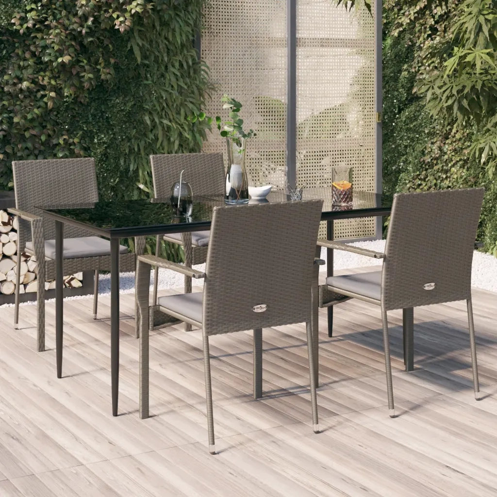 Set da Pranzo Giardino 5pz Nero e Grigio con Cuscini Polyrattancod mxl 124402