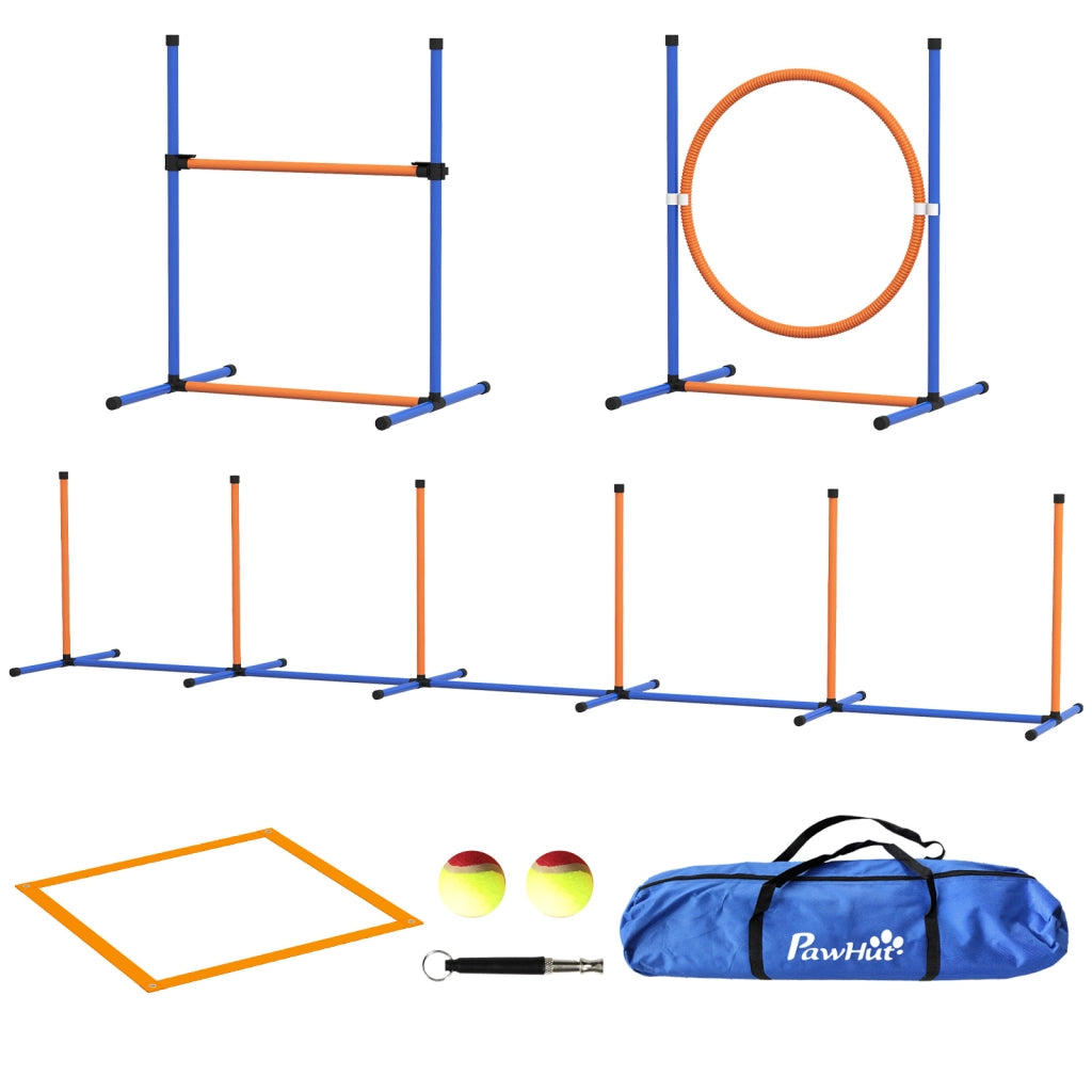 Set Agility per Cani ¨C Xylo ¨C Percorso con Cerchio, Ostacolo e Slalom, 352x66x69 cm, Blu e Rosso