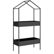Supporto per piante a 2 livelli a forma di casa, alto 150 cm, con ganci, in metallo, nero.