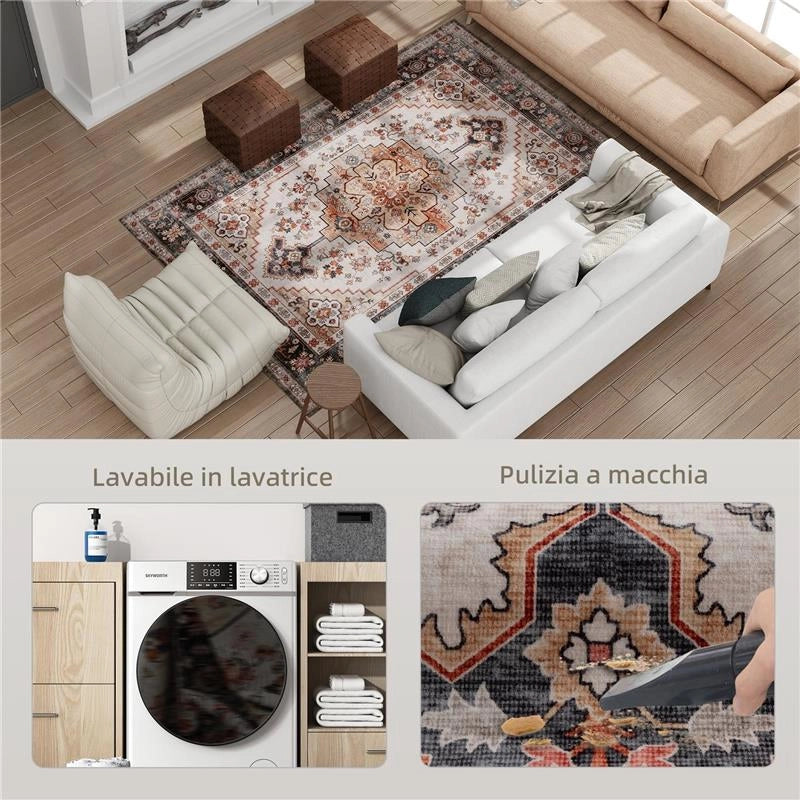 TAPPETO BOHEMIEN ANTISCIVOLO E LAVABILE A PELO CORTO PER SOGGIORNO E CAMERA, 230X160 CM, MARRONE