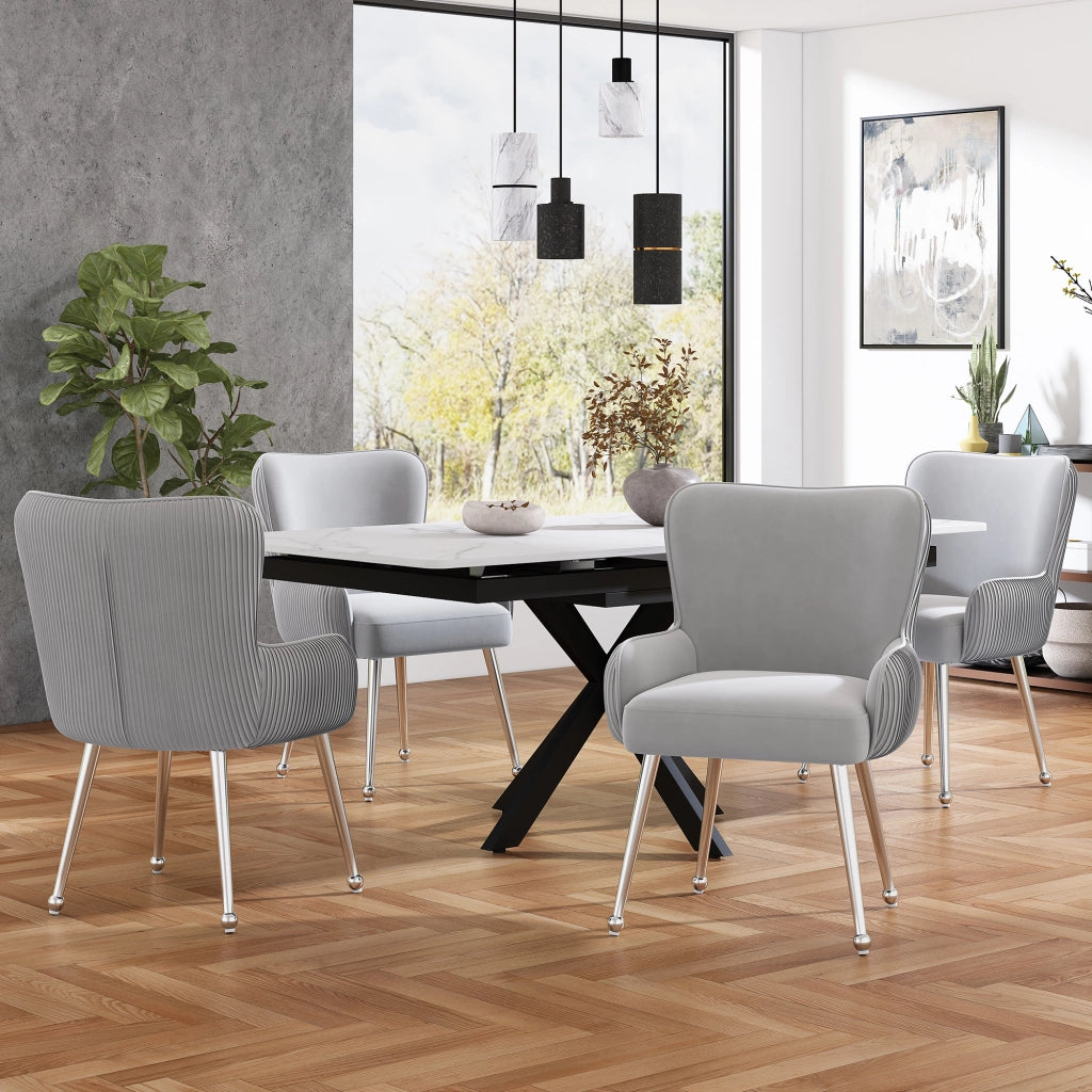 Set di 2 sedie da pranzo con braccioli; supporto lombare e piedini regolabili in velluto grigio