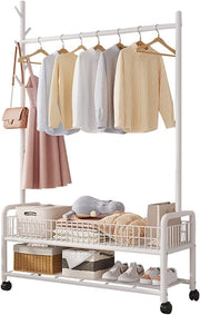 Appendiabiti Industriale con Struttura in Acciaio per riporre Le Scarpe, Ganci e Ripiani, Appendiabiti con Ruote, 90/120 cm x 35 cm x 176 cm, Organizer per corridoio, Supporta Fino a 100 kg