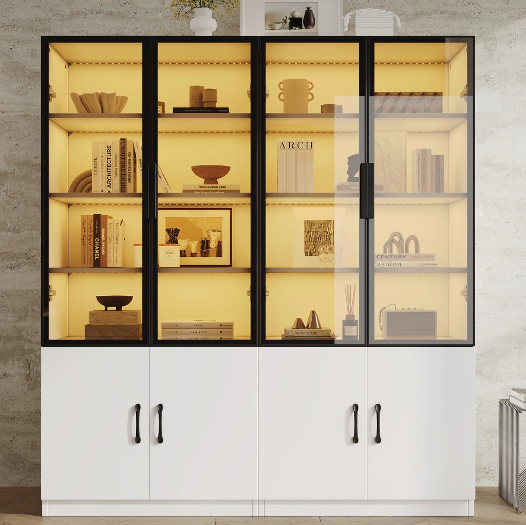 Vetrina combinata 120x40x160 cm con LED multicolore e 2 ante; bianca